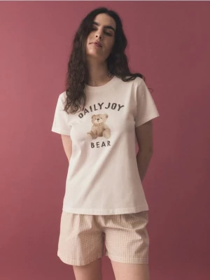 Reserved - Dwuczęściowa piżama z nadrukiem - kremowy