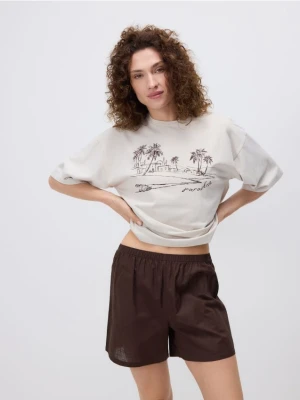 Reserved - Dwuczęściowa piżama z nadrukiem - kremowy