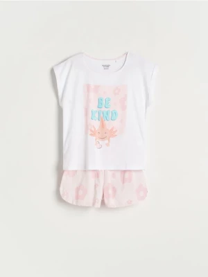 Reserved - Dwuczęściowa piżama z nadrukiem - pastelowy róż