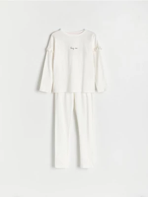 Reserved - Dwuczęściowa piżama z nadrukiem - złamana biel