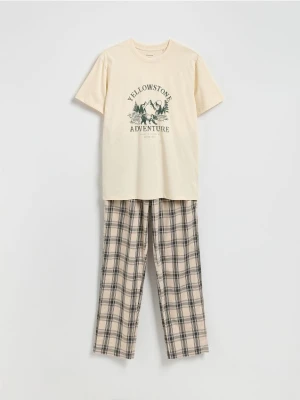 Reserved - Dwuczęściowa piżama z nadrukiem - złamana biel