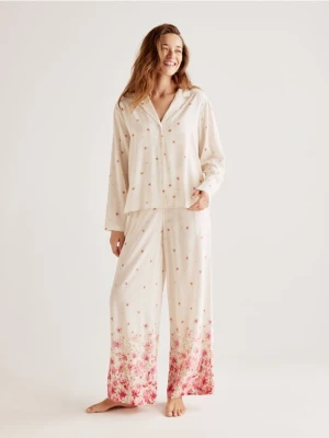 Reserved - Dwuczęściowa piżama z nadrukiem - złamana biel