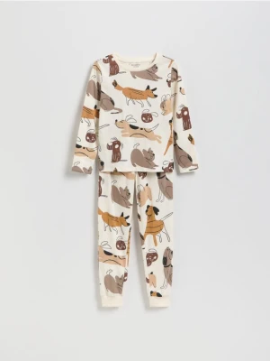 Reserved - Dwuczęściowa piżama z nadrukiem - złamana biel