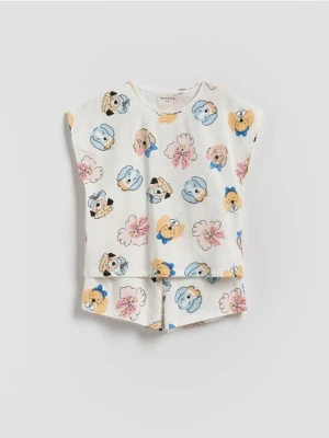 Reserved - Dwuczęściowa piżama z nadrukiem - złamana biel