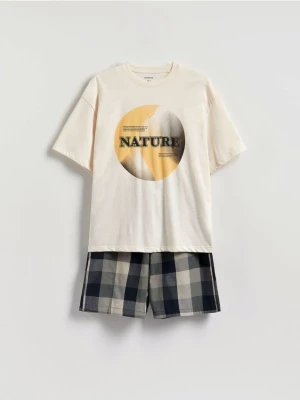 Reserved - Dwuczęściowa piżama z nadrukiem - złamana biel