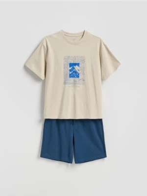 Reserved - Dwuczęściowa piżama z nadrukiem - złamana biel