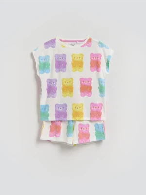 Reserved - Dwuczęściowa piżama z nadrukiem - złamana biel