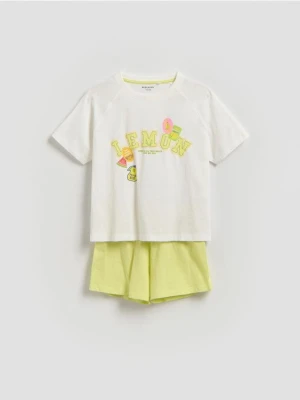 Reserved - Dwuczęściowa piżama z nadrukiem - złamana biel