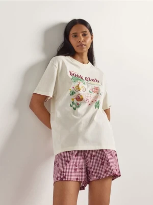 Reserved - Dwuczęściowa piżama z nadrukiem - złamana biel