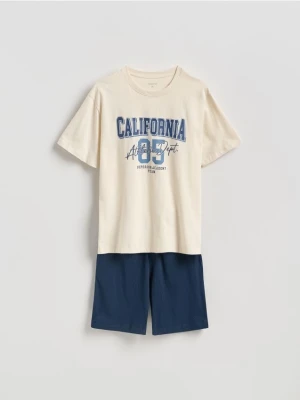 Reserved - Dwuczęściowa piżama z nadrukiem - złamana biel