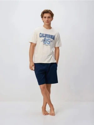 Reserved - Dwuczęściowa piżama z nadrukiem - złamana biel