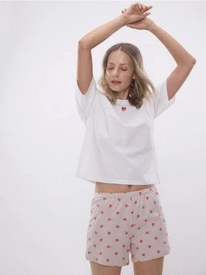 Reserved - Dwuczęściowa piżama z serduszkami - beżowy