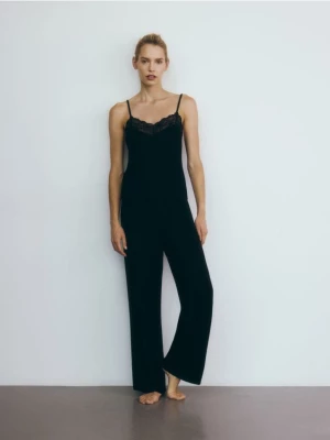 Reserved - Dwuczęściowa piżama z wiskozą - czarny