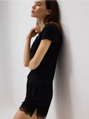 Reserved - Dwuczęściowa piżama z wiskozą - czarny