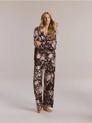 Reserved - Dwuczęściowa piżama z wiskozy - ciemnofioletowy