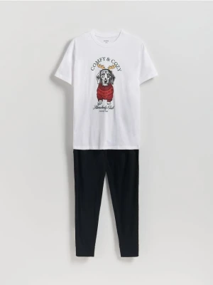 Reserved - Dwuczęściowa piżama ze świątecznym motywem - biały