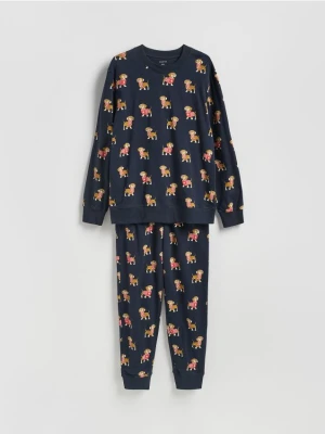 Reserved - Dwuczęściowa piżama ze świątecznym motywem - granatowy