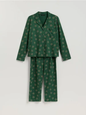 Reserved - Dwuczęściowa piżama ze świątecznym nadrukiem - zielony