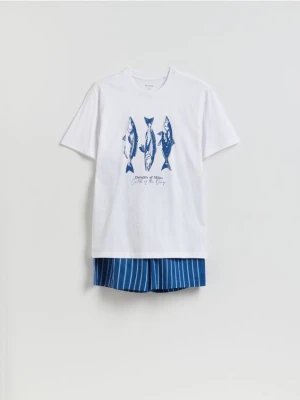 Reserved - Dwuczęściowa piżama ze wzorem - biały