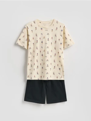Reserved - Dwuczęściowa piżama ze wzorem - kremowy