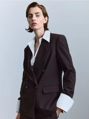 Reserved - Dwurzędowa marynarka - ciemnobrązowy