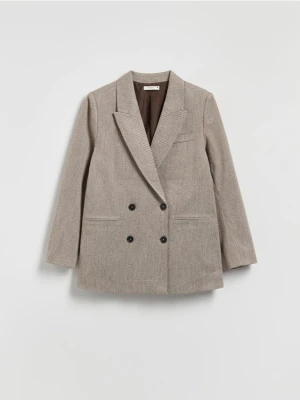 Reserved - Dwurzędowa marynarka w jodełkę - brązowy