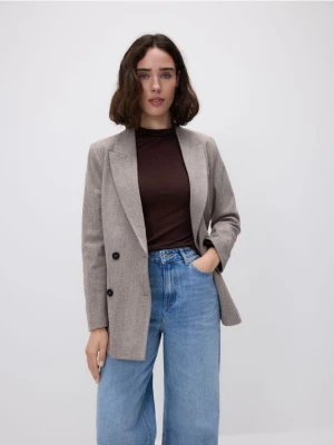 Reserved - Dwurzędowa marynarka w jodełkę - brązowy