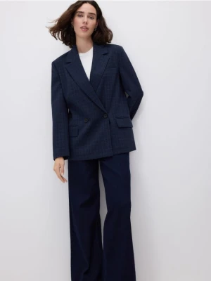 Reserved - Dwurzędowa marynarka w kratę - granatowy