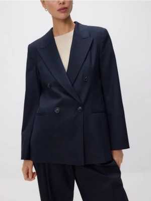 Reserved - Dwurzędowa marynarka z dodatkiem wełny - granatowy