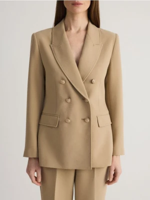 Reserved - Dwurzędowa marynarka z dodatkiem wiskozy - beżowy