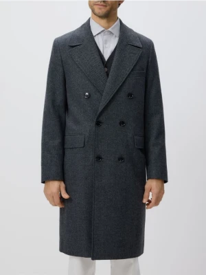 Reserved - Dwurzędowy płaszcz z dodatkiem wełny - szary