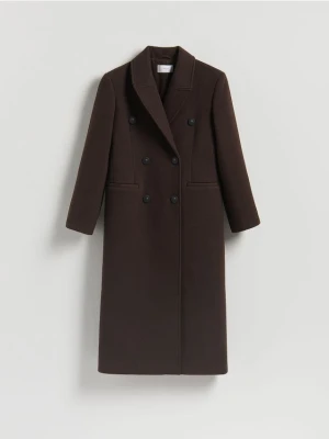 Reserved - Dwurzędowy taliowany płaszcz - ciemnobrązowy
