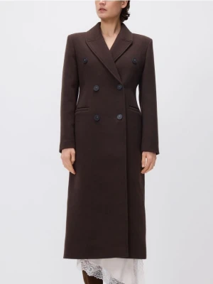 Reserved - Dwurzędowy taliowany płaszcz - ciemnobrązowy