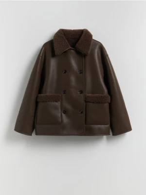 Reserved - Dwustronna kurtka z imitacji skóry - ciemnobrązowy