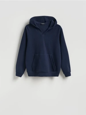 Reserved - Dzianinowa bluza z kapturem - granatowy