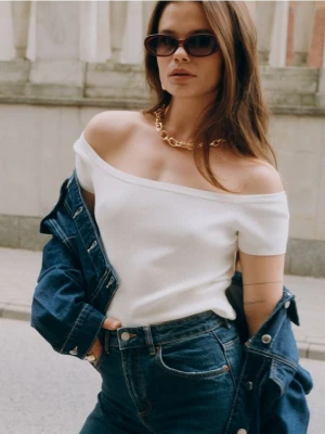 Reserved - Dzianinowa bluzka - kremowy