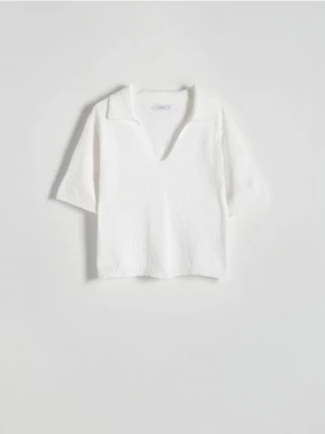 Reserved - Dzianinowa bluzka polo - złamana biel