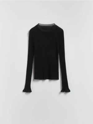 Reserved - Dzianinowa bluzka z jedwabiem - czarny