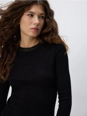 Reserved - Dzianinowa bluzka z jedwabiem - czarny