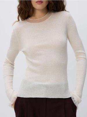 Reserved - Dzianinowa bluzka z jedwabiem - złamana biel