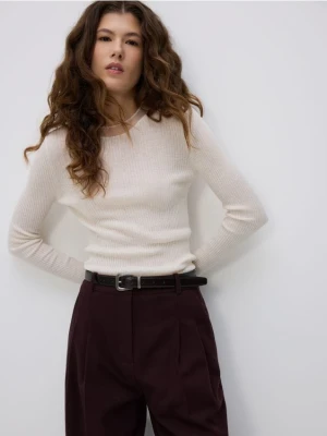 Reserved - Dzianinowa bluzka z jedwabiem - złamana biel