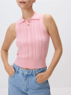 Reserved - Dzianinowa bluzka z kołnierzykiem - pastelowy róż