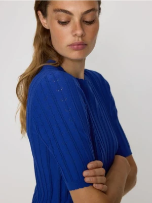 Reserved - Dzianinowa bluzka z wiskozą - niebieski