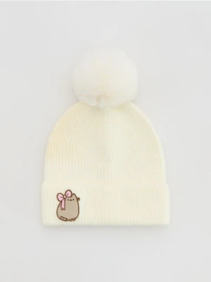 Reserved - Dzianinowa czapka Pusheen - złamana biel