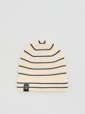 Reserved - Dzianinowa czapka w paski - złamana biel