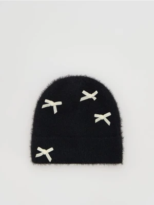 Reserved - Dzianinowa czapka z kokardkami - czarny