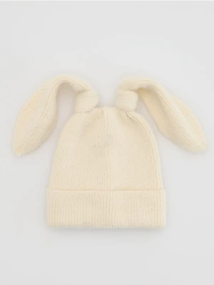 Reserved - Dzianinowa czapka z uszkami - złamana biel