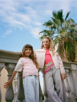 Reserved - Dzianinowa kamizelka - pastelowy róż