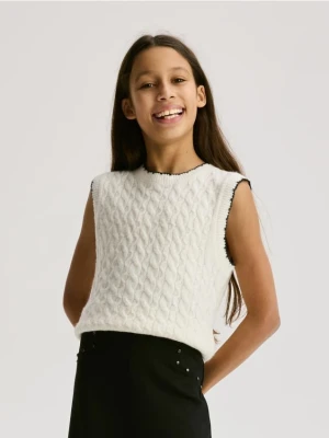 Reserved - Dzianinowa kamizelka z domieszką wełny - złamana biel