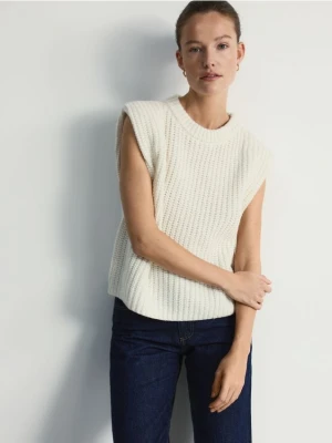 Reserved - Dzianinowa kamizelka z wełną - kremowy